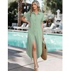 Zeagoo Womens Dresses Casual Summer Short Sleeve Button Down Long Shirt Dresses Swimsuit Beach Cover Ups with Pockets(Green Stripe)