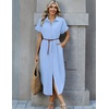 Zeagoo Womens Dresses Casual Summer Short Sleeve Button Down Long Shirt Dresses Swimsuit Beach Cover Ups with Pockets(Light Blue)