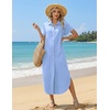 Zeagoo Womens Dresses Casual Summer Short Sleeve Button Down Long Shirt Dresses Swimsuit Beach Cover Ups with Pockets(Light Blue)