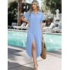 Zeagoo Womens Dresses Casual Summer Short Sleeve Button Down Long Shirt Dresses Swimsuit Beach Cover Ups with Pockets(Light Blue)
