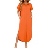 Zeagoo Womens Dresses Casual Summer Short Sleeve Button Down Long Shirt Dresses Swimsuit Beach Cover Ups with Pockets(Orange)