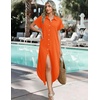 Zeagoo Womens Dresses Casual Summer Short Sleeve Button Down Long Shirt Dresses Swimsuit Beach Cover Ups with Pockets(Orange)