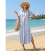 Zeagoo Womens Dresses Casual Summer Short Sleeve Button Down Long Shirt Dresses Swimsuit Beach Cover Ups with Pockets(Pink&blue)