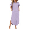 Zeagoo Womens Dresses Casual Summer Short Sleeve Button Down Long Shirt Dresses Swimsuit Beach Cover Ups with Pockets(Purple Stripe)
