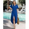 Zeagoo Womens Dresses Casual Summer Short Sleeve Button Down Long Shirt Dresses Swimsuit Beach Cover Ups with Pockets(Royal Blue)