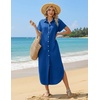 Zeagoo Womens Dresses Casual Summer Short Sleeve Button Down Long Shirt Dresses Swimsuit Beach Cover Ups with Pockets(Royal Blue)
