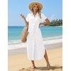 Zeagoo Womens Dresses Casual Summer Short Sleeve Button Down Long Shirt Dresses Swimsuit Beach Cover Ups with Pockets(White)