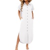 Zeagoo Womens Dresses Casual Summer Short Sleeve Button Down Long Shirt Dresses Swimsuit Beach Cover Ups with Pockets(White)