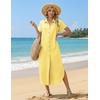 Zeagoo Womens Dresses Casual Summer Short Sleeve Button Down Long Shirt Dresses Swimsuit Beach Cover Ups with Pockets(Yellow Stripe)