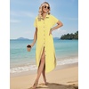 Zeagoo Womens Dresses Casual Summer Short Sleeve Button Down Long Shirt Dresses Swimsuit Beach Cover Ups with Pockets(Yellow Stripe)