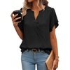 Zeagoo Womens Dressy Casual Chffon Shirts Short Sleeve V Neck Work Blouse(Black)