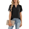 Zeagoo Womens Dressy Casual Chffon Shirts Short Sleeve V Neck Work Blouse(Black Polka Dots)