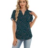 Zeagoo Womens Dressy Casual Chffon Shirts Short Sleeve V Neck Work Blouse(Dark Green Floral)