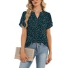 Zeagoo Womens Dressy Casual Chffon Shirts Short Sleeve V Neck Work Blouse(Dark Green Floral)