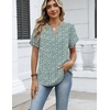 Zeagoo Womens Dressy Casual Chffon Shirts Short Sleeve V Neck Work Blouse(Green Floral)
