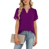 Zeagoo Womens Dressy Casual Chffon Shirts Short Sleeve V Neck Work Blouse(Purple)