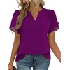 Zeagoo Womens Dressy Casual Chffon Shirts Short Sleeve V Neck Work Blouse(Purple)