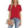 Zeagoo Womens Dressy Casual Chffon Shirts Short Sleeve V Neck Work Blouse(Red)