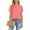 Zeagoo Womens Dressy Casual Chffon Shirts Short Sleeve V Neck Work Blouse(Stripe)
