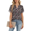 Zeagoo Womens Dressy Casual Chffon Shirts Short Sleeve V Neck Work Blouse(Summer Flower)