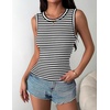 Zeagoo Womens Sleeveless Crewneck Ribbed Tank Tops Casual Basic Summer Top(A – Stripe Black White)