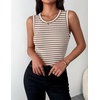 Zeagoo Womens Sleeveless Crewneck Ribbed Tank Tops Casual Basic Summer Top(B – Stripe Brown White)