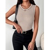 Zeagoo Womens Sleeveless Crewneck Ribbed Tank Tops Casual Basic Summer Top(B – Stripe Brown White)