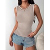 Zeagoo Womens Sleeveless Crewneck Ribbed Tank Tops Casual Basic Summer Top(B – Stripe Brown White)