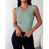 Zeagoo Womens Sleeveless Crewneck Ribbed Tank Tops Casual Basic Summer Top(B – Stripe Green White)