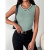 Zeagoo Womens Sleeveless Crewneck Ribbed Tank Tops Casual Basic Summer Top(B – Stripe Green White)