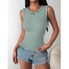 Zeagoo Womens Sleeveless Crewneck Ribbed Tank Tops Casual Basic Summer Top(B – Stripe Green White)