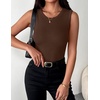 Zeagoo Womens Sleeveless Crewneck Ribbed Tank Tops Casual Basic Summer Top(Brown)