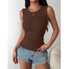 Zeagoo Womens Sleeveless Crewneck Ribbed Tank Tops Casual Basic Summer Top(Brown)