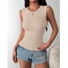 Zeagoo Womens Sleeveless Crewneck Ribbed Tank Tops Casual Basic Summer Top(Light Khaki)