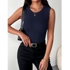 Zeagoo Womens Sleeveless Crewneck Ribbed Tank Tops Casual Basic Summer Top(Navy Blue)