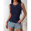 Zeagoo Womens Sleeveless Crewneck Ribbed Tank Tops Casual Basic Summer Top(Navy Blue)