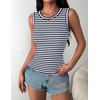 Zeagoo Womens Sleeveless Crewneck Ribbed Tank Tops Casual Basic Summer Top(Navy White Stripe)