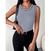 Zeagoo Womens Sleeveless Crewneck Ribbed Tank Tops Casual Basic Summer Top(Navy White Stripe)