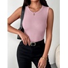 Zeagoo Womens Sleeveless Crewneck Ribbed Tank Tops Casual Basic Summer Top(Pink)