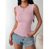 Zeagoo Womens Sleeveless Crewneck Ribbed Tank Tops Casual Basic Summer Top(Pink)
