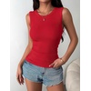 Zeagoo Womens Sleeveless Crewneck Ribbed Tank Tops Casual Basic Summer Top(Red)