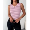 Zeagoo Womens Sleeveless Crewneck Ribbed Tank Tops Casual Basic Summer Top(Rose Pink Stripe)