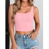 Zeagoo Women’s Square Neck Crop Tops Cute Double Layer Casual Slim Tank(Baby Pink)