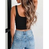 Zeagoo Women’s Square Neck Crop Tops Cute Double Layer Casual Slim Tank(Black)