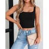 Zeagoo Women’s Square Neck Crop Tops Cute Double Layer Casual Slim Tank(Black)