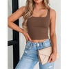 Zeagoo Women’s Square Neck Crop Tops Cute Double Layer Casual Slim Tank(Brown)