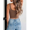 Zeagoo Women’s Square Neck Crop Tops Cute Double Layer Casual Slim Tank(Brown)