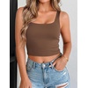 Zeagoo Women’s Square Neck Crop Tops Cute Double Layer Casual Slim Tank(Brown)
