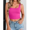 Zeagoo Women’s Square Neck Crop Tops Cute Double Layer Casual Slim Tank(Hot Pink)