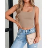 Zeagoo Women’s Square Neck Crop Tops Cute Double Layer Casual Slim Tank(Khaki)